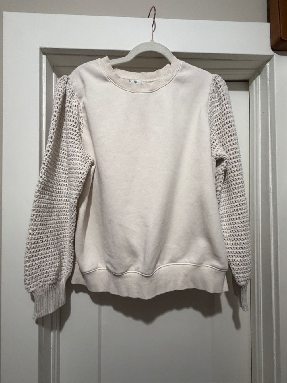 Reitmans Cream Crochet-Sleeve Crewneck Sweater